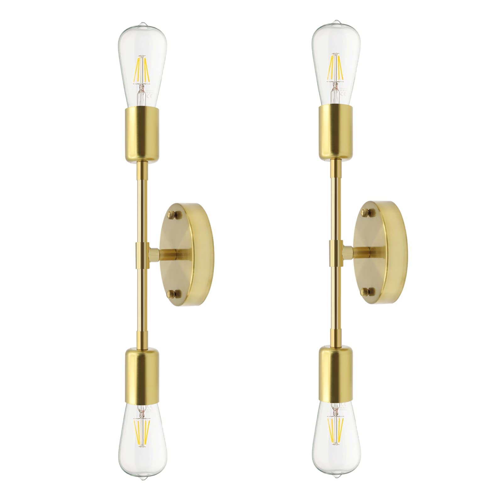 Biqing Brushed Gold Wall Sconces, Dual Socket E27 Lampholder Vanity Wall Lights Wall Lighting Fixtures for Bathroom,Living Room,Bedside, Set of 2(No Bulbs)