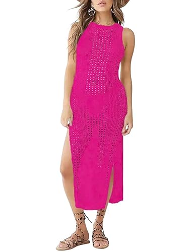 Bsubseach Crochet Beach Cover Up Dress - White Sleeveless Swimsuit Cover With Side Slits