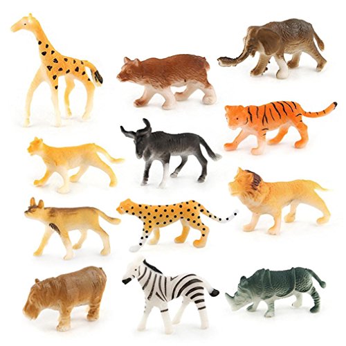 Yeefant 12 Pcs Educational Simulated Assorted Plastic Wild Animals Jungle Zoo Figure Blocks Playset Children Toy Gifts For Kids