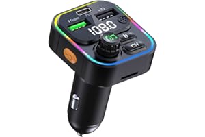 LOTORASIA Wireless Car Bluetooth 5.0 FM Transmitter Radio Receiver, Handsfree Call Car Charger MP3 Car Audio Music Stereo Adapter with 2 USB Ports, Type-C, Microphone, EQ Mode,7-Color LED Backlight
