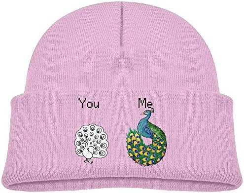 Children You Vs Me Peacock Unisex Winter Warm Knit Hat Cute Soft Stretch Lined Beanie Cap Pink