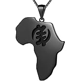 beautlace Africa Map Necklace/Stud Earrings/Rings Silver/18K Gold/Black Gun Plated Ankh Cross Pendant/Earrings/Ring African Style Jewelry for Men and Women