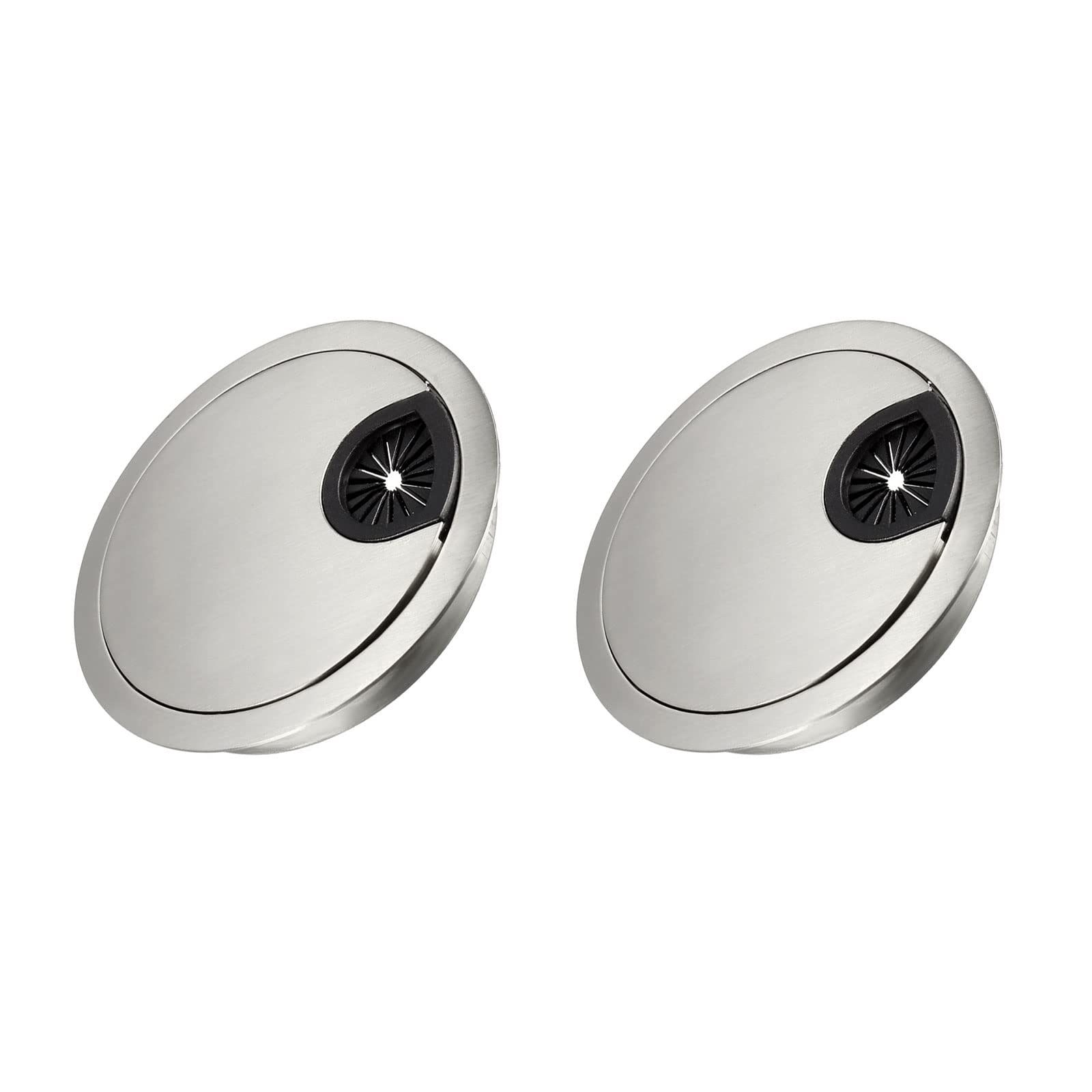 METALLIXITY Cable Cord Grommet (80mm/3.15") 2Pcs, Zinc Alloy Round Cable Hole Cover Wire Organizer - for Home Desk Cable Wire Management, Brush Silver