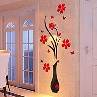 Leegor DIY Vase Flower Tree Crystal Arcylic 3D Wall Stickers Decal Home Decor Wallpaper Living Room Art Mural