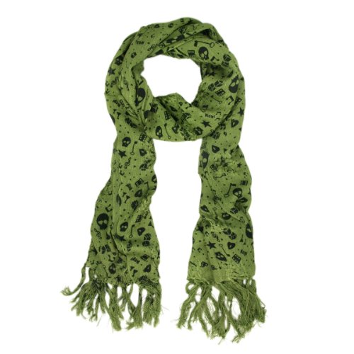 Skulls & Stars Multi Print Rebel Scarf, Green