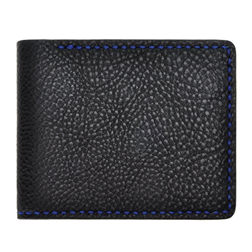 ZLYC Men Fashion Minimalism Handmade Vegetable Tanned Leather Slim Billfold Wallet (Black)