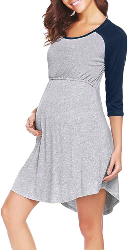 Women's Maternity Dress Nursing Breastfeeding 3/4 Sleeve Casual Nightdress Nightgown Nightshirt Sleepwear JoyJay
