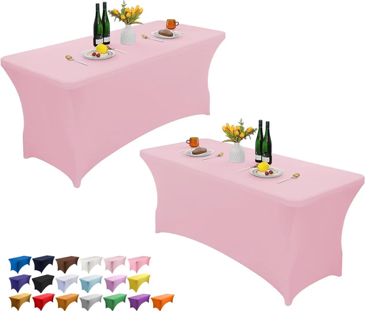 Wolfway 2 Pack 6FT Stretch Spandex Table Cover Washable and Wrinkle Resistant Kitchen Spandex Tablecloth Fitted Rectangular Table for Party,Banquet,Weddings,Cocktail and Festival