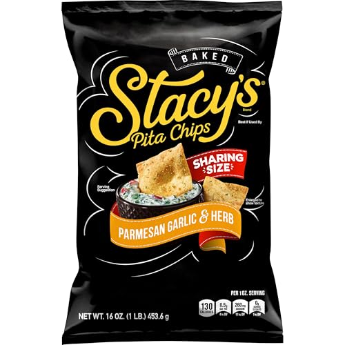 STACY’S PITA CHIPS, PARMESAN GARLIC & HERB BAKED CHIPS, 16 OZ SNACK BAG
