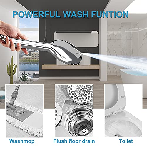 High Pressure Handheld Shower Head - 6 Spray Settings Hand Held Shower with 59\'\' Stainless Steel Hose, Adjustable Overhead Bracket and Wall Bracket, Built-In Power Wash Function