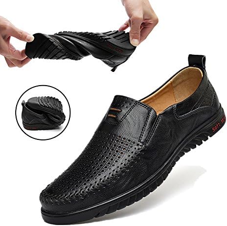 Sanyge Men's Leather Shoes Slip on Casual Loafers Driving Moccasin Shoes