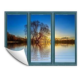 Wall Murals for Bedroom Fake Window Beach Blue Window Removable Wallpaper Peel and Stick Wall Stickers - 24x32 inches