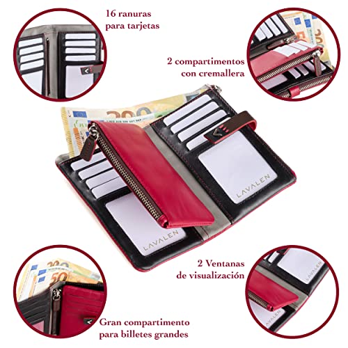 Lavalen® Women's Leather Wallets – Large Women's Wallet with RFID – Genuine Leather Card Holder – Removable Red Purse – Handmade Wallet – Modern Gift.