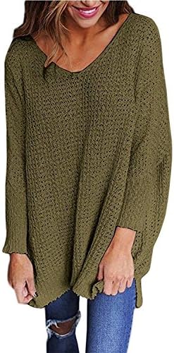 Mintsnow Womens Knitted Sweaters Pullovers Long Sleeve V-Neck Loose Top