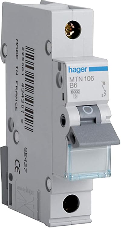 Hager MTN106 1 Pole 1 Module Miniature Circuit Breaker Type B 6 A 6 kA