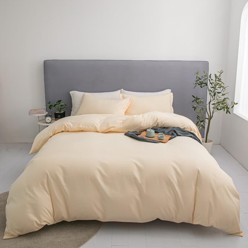 Off-White Duvet Cover TC600 with Matching Pillow Cases Set Quilt Cover and Pillowcases 100% Soft Cotton Hotel Quality Extra Soft Premium Luxury Bedding Linen (King)