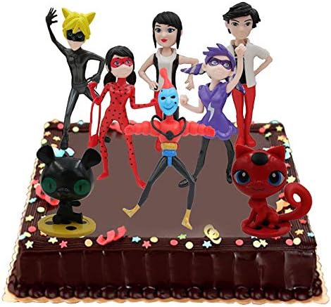 8PCS Ladybug Cupcake Toppers Party Supplies Tikki Noir Cat Plagg Adrien Figures Toy Set