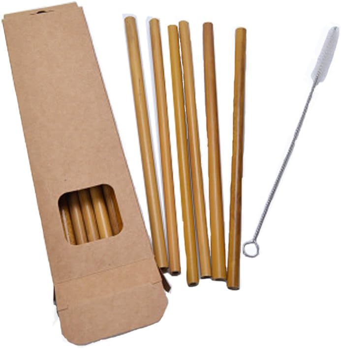 Bamboo Drinking Straws: Organic Reusable Eco Friendly Biodegradable and Washable. 12pc with Cleaning Brush. Perfect for Kids and Adults