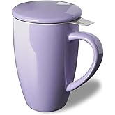 Sweejar Porcelain Tea Infuser Mug with Lid, 16 oz Teacup with Strainers for Loose Leaf Tea, Microwave and Dishwasher Safe Coffee Mug(Purple)