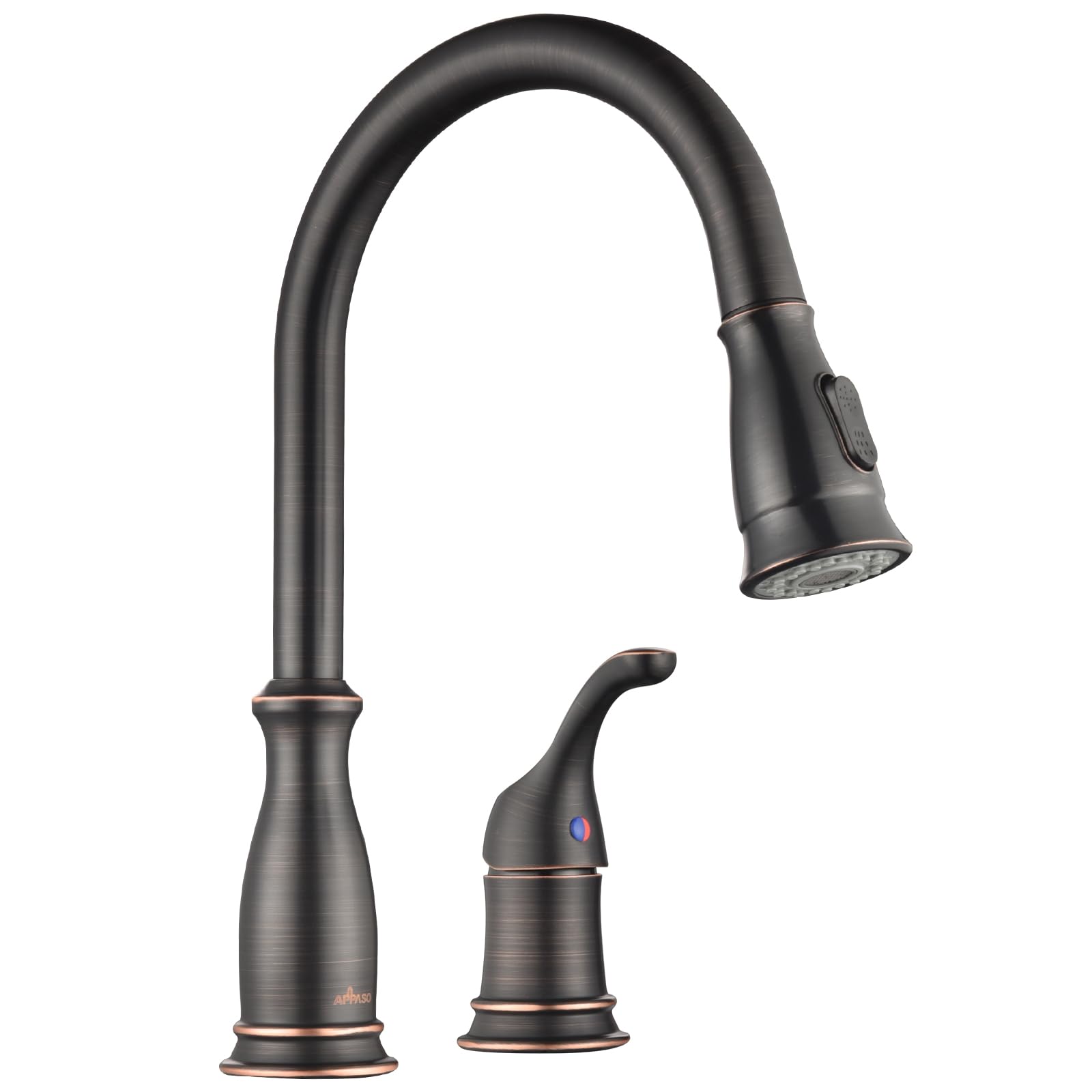 Photo 1 of APPASO 2 Hole Kitchen Faucet, Oil Rubbed Bronze Kitchen Faucet with Pull Down Sprayer, Stainless Steel Kitchen Sink Faucet with Separate Handle Sink Kitchen Faucet