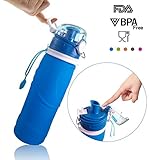 XHAIZ Collapsible Water Bottle with Airlock 750 Milliliter/ 26 Ounce and 1000 Milliliter/ 35 Ounce,LeakProof Reusable Foldable Sports Water Bottle (Blue)