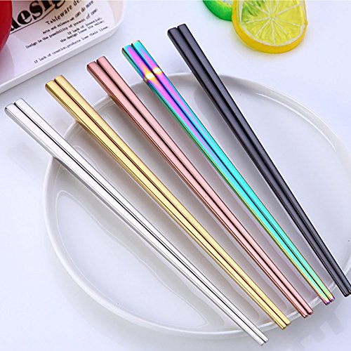 YJYdada 1Pair Stainless Steel Tableware Colorful Length 23cm Chopsticks (Rose Gold) - Thumbnail 3