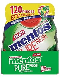 Mentos Pure Fresh Sugar-Free - Goma de masticar con Xylitol, sandía, 120 unidades, bolsa a granel resellable (Pack de 4)