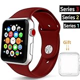 42mm Watch Band, Acytime Durable Soft Silicone Replacement iWatch Band Sport Style Wrist Strap for Apple Watch Band Series 3 Series 2 Series 1 Sport, Edition 42mm (42mm-Wine Red)