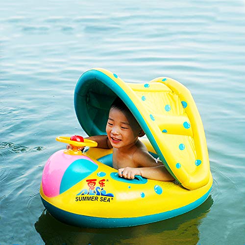 Xplanet Baby Pool Float with Canopy Inflatable Baby Water Float Boat with Sunshade for Pool Swimming Ring Floater Raft Toys for Toddlers Kids (Green) - Thumbnail 7