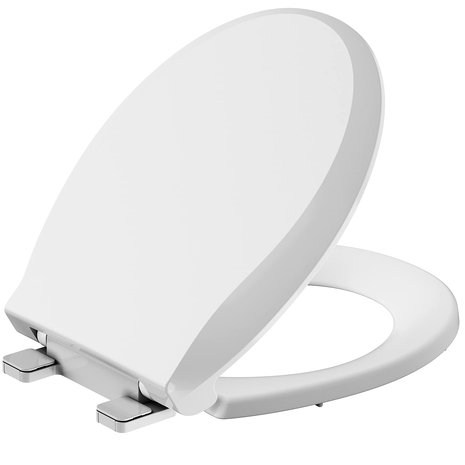 Photo 1 of Durable Round Toilet Seat with Slow Soft Close - Easy to Install and Clean, Never Loosens - White, Fits Most Round Toilets