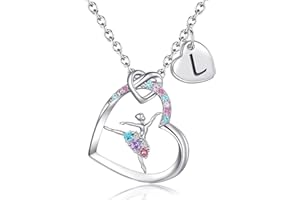 BAOWING Ballerina Necklaces Gifts for Girls Ballet Dancer Necklaces for Teens Little Girls Heart Initial Rainbow Dance Necklace Jewelry Gifts for Girls Women