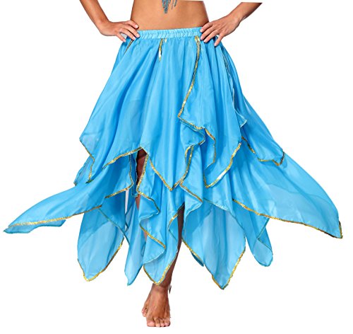 Sequin Chiffon Skirt For Women - 13 Panel Belly Dance Costume With Gold Sequins
