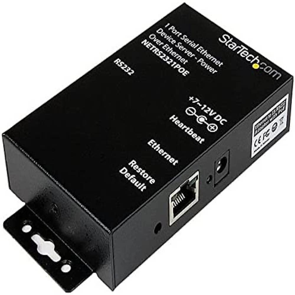 Startech.com 1 Port RS232 Serial Ethernet Device Server - PoE Power Over Ethernet - Serial over IP Device Server Adapter - PoE-Powered (NETRS2321POE)