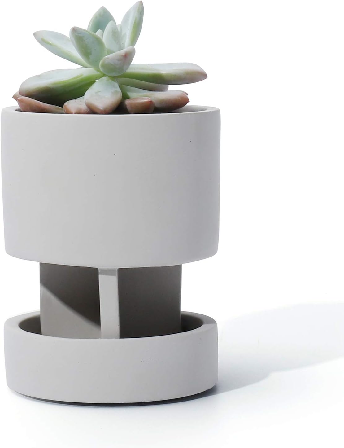POTEY 054101 Succulent Planter Pots - 4.1 Inch Nature Cement Small Planter Indoor with Drainage Hole & Saucer for Air Plants Succulent Cactus(Plant NOT Included)