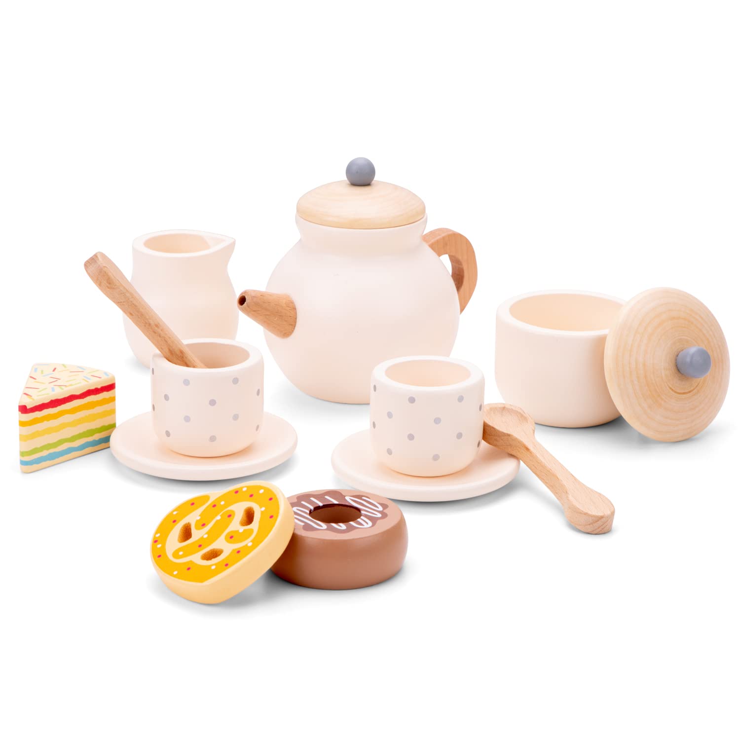 Woet® Wooden Toy Tea Set for Kids - Pretend Play Tea Party Set - With Teapot, Cups and Saucers - Role Play Kitchen Toy - Age 3 Years+