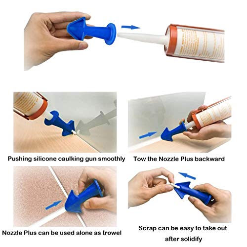 Caulk Nozzle Applicator, 3Pcs Silicone Caulking Tools Sealant Nozzle,Caulking Epoxy Piston Nozzle Accessories, Silicone Sealant Finishing Tool Grout Scraper for Tile or Brick Joints (Blue)