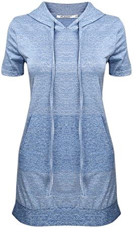 FUNOC Women's Summer Casual Bodycon Short Sleeve Casual Hoodie Dress, Large, Blue Apparel