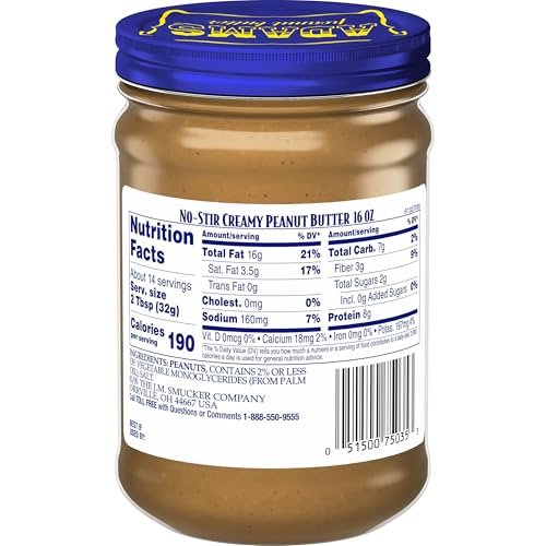 ADAMS NO-STIR CREAMY PEANUT BUTTER, 16 OZ. JAR