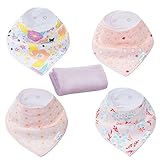 Baby Bandana Drool Bibs With Snaps for Drooling and Teething 4 Pack, Baby Shower Gift Set for Boys and Girls by MarCoste