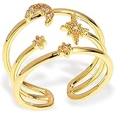 Sonateomber Gold Star Moon Wrap Adjustable Stacking Ring for Women - Dainty Cute Rhinestone Diamond Cubic Zirconia Open Stack Ring Prom Bridal Wedding Finger Statement Jewelry Gift