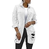 sexycherry Denim Jacket for Women Long Sleeve Classic Trucker Jeans Long Coat Outwear with Pockets