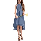 A-Line Halter Junior Bridesmaid Dress Asymmetrical Chiffon Wedding Flower Girl Dresses for Teen Girls Party Pageant Gown