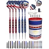 Professional Steel Tip Darts Set - USA American Flag and Patriotic Bald Eagle Inspired Colors - Customizable Configuration 6 Steel Tip Darts |Shafts |Standard Flights | O-Rings | Darts Tool| Sharpener