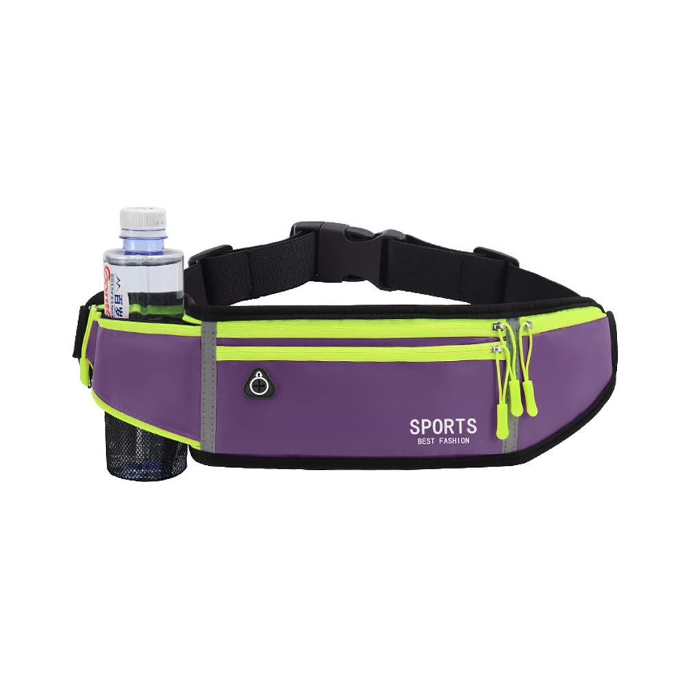 Running Belt with Phone Holder Adjustable Waist Pack with Waterproof Fanny Pack for Water Bottle Headphone Bumbag with Large Capacity for Hiking Running Cycling Men Women (Purple)
