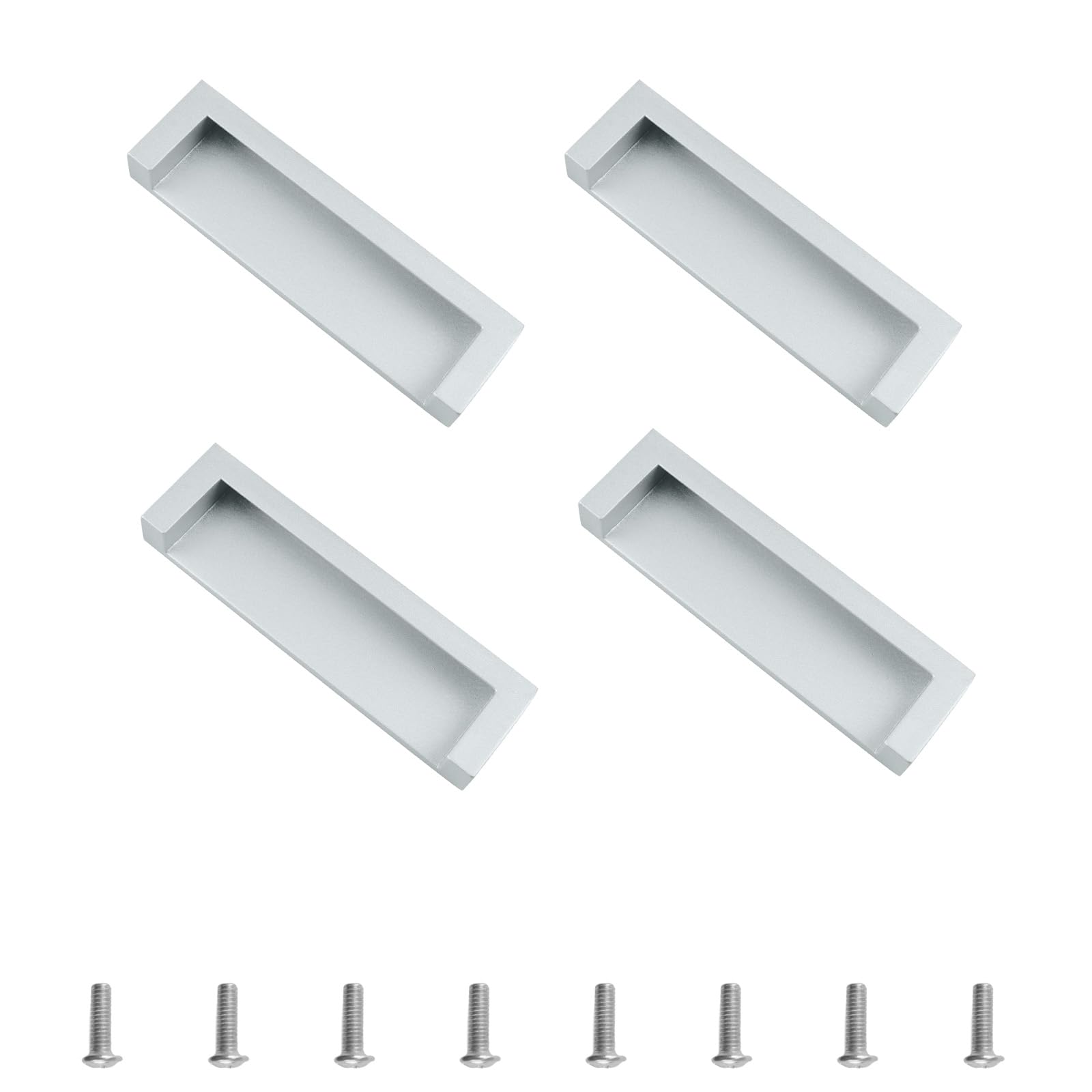 MOROBOR Tatami Hidden Door Handles, 4pcs Embedded Handle, Recessed Finger Pulls with Hidden Concealed Screws for Cabinet Wardrobe Drawer(Silver) — image 1