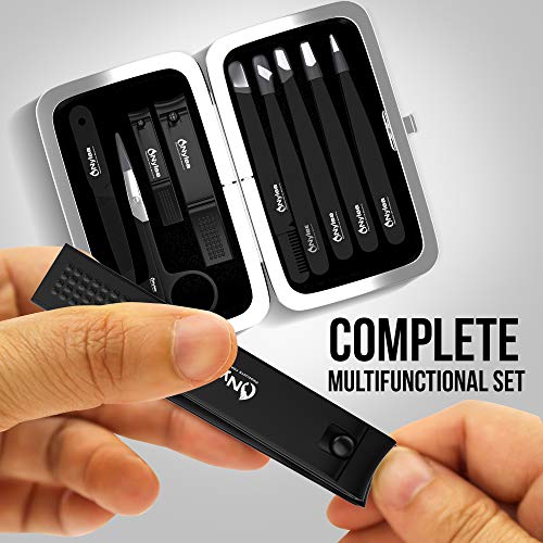 Nylea 9pcs Precision Tweezers & Nail Clippers Set [Stainless Steel] Pedicure Scissors, Toenails Cuticle Cutter Clipper Fingernails Grooming Kit for Men & Women Eyebrows Facial Hair [Free Leather Case] - Thumbnail 2