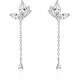 SLUYNZ 925 Sterling Silver CZ Butterfly Dangle Earrings Droplet Chain for Women Teen Girls Pretty Butterfly Drop Earrings Tassel