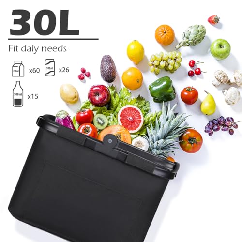 Diurwur 30L Shopping Basket Family Shopping Bag Foldable Carry Basket Large Picnic Basket Folding Basket Travel Bag Practical Shopping Basket with Padded Handles Ideal for Travel/Picnic/Shopping