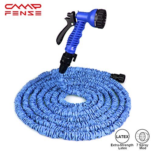 CampFENSE Garden Hose 7 Spray Modes with Storage Bag 50FT or 75FT Expandable Extra-Strength Latex Water Shrinking Hose Adjustable Durable Flexible Magic Hose (75FT, Blue)