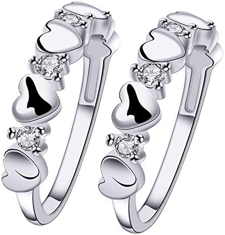 Jewells Rhodium Plated Alloy White Heart Link Toe Rings Pair with CZ Stones for Women